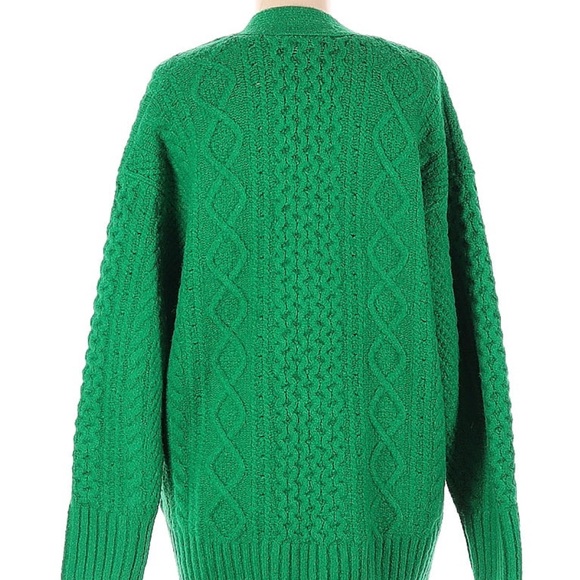 J. Crew Cable Knit Stretch Wool Cardigan Kelly Green Sz small NWOT - Picture 3 of 4